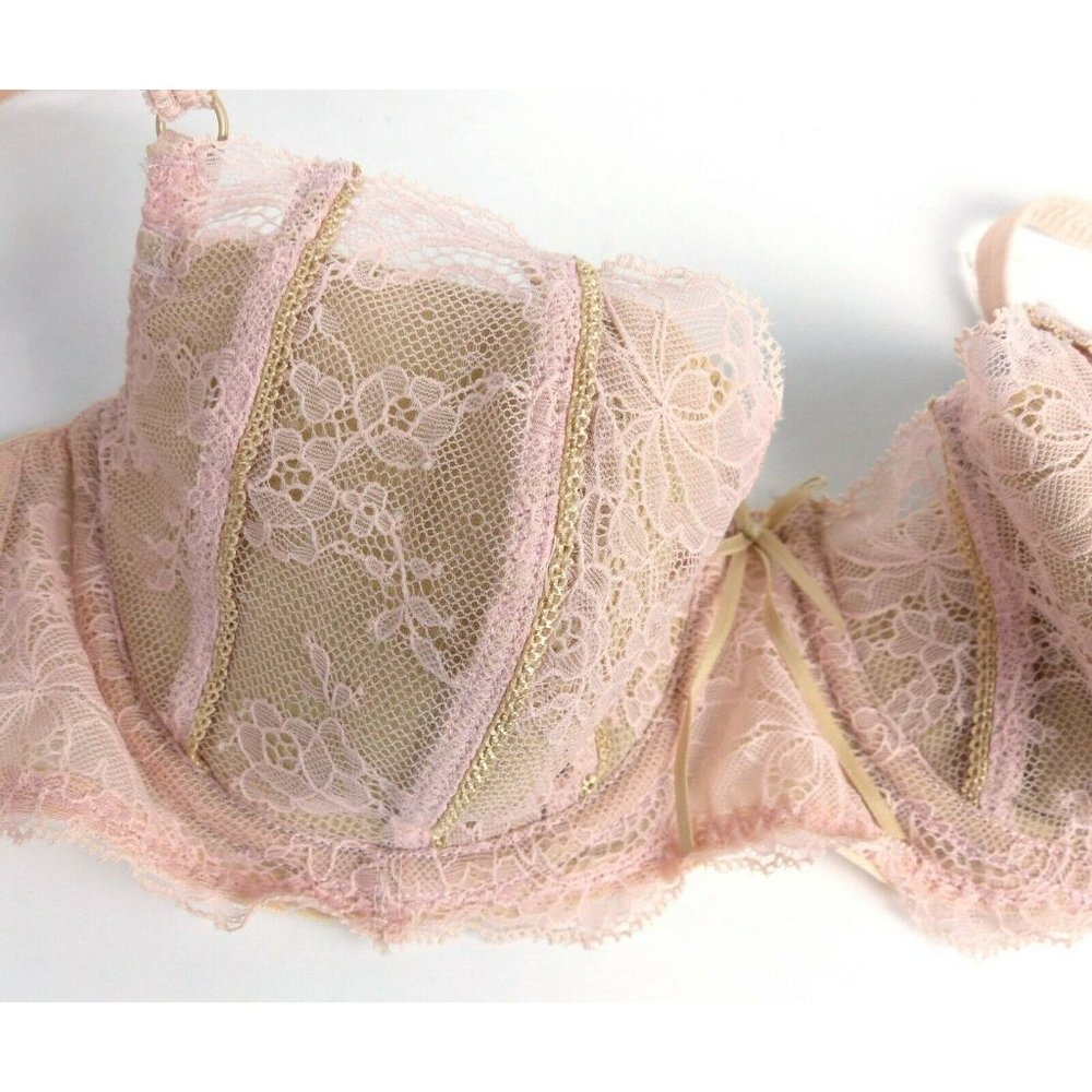 DKNY Belle Du Jour Underwire Balconette Lace Bra Sexy Pink Nude 34B - Picture 7 of 11